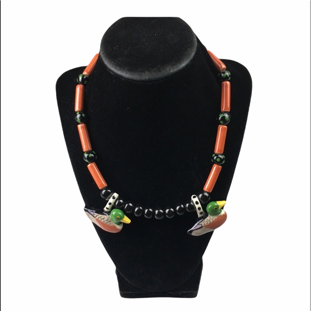 Handmade ceramic beaded duck necklace